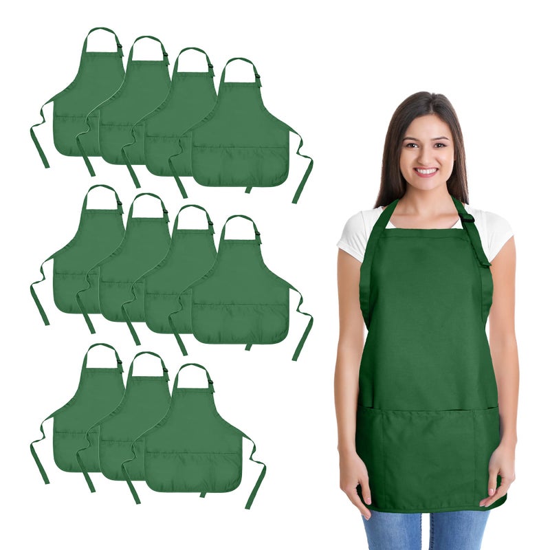 DALIX Apron Commercial Restaurant Home Bib Spun Poly Cotton Kitchen Aprons (3 Pockets) in Black 12 Pack - Image 1